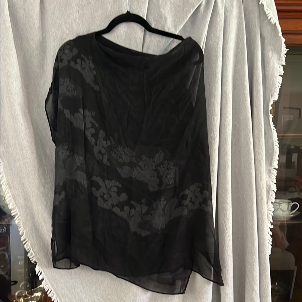 Citron Black Sheer Floral Blouse 100% silk